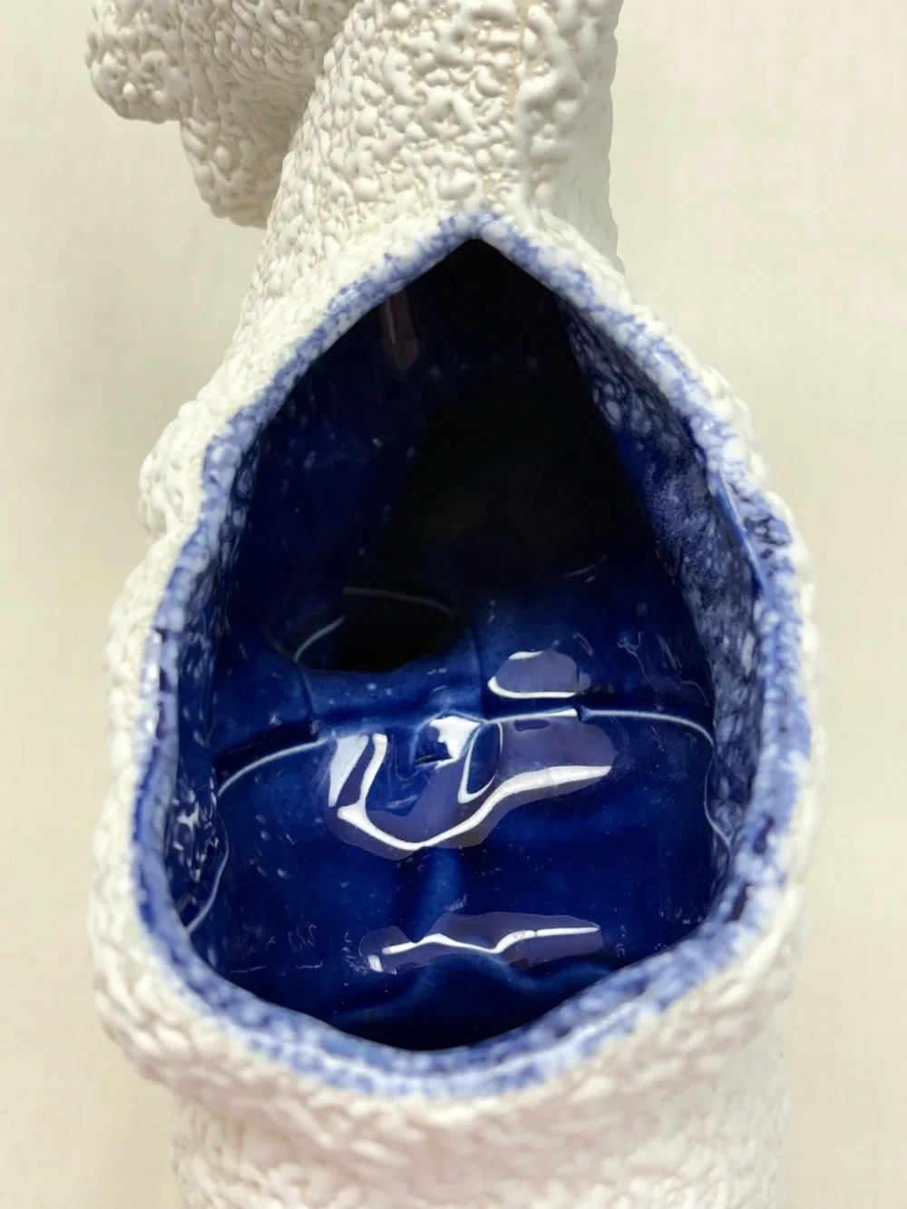 Vintage White Spaghetti Texture Donkey Planter Cobalt Blue Glaze